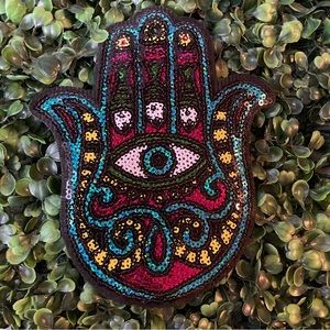 Small Multi Color Hand of Fatima (Evil Eye) Iron On Patch